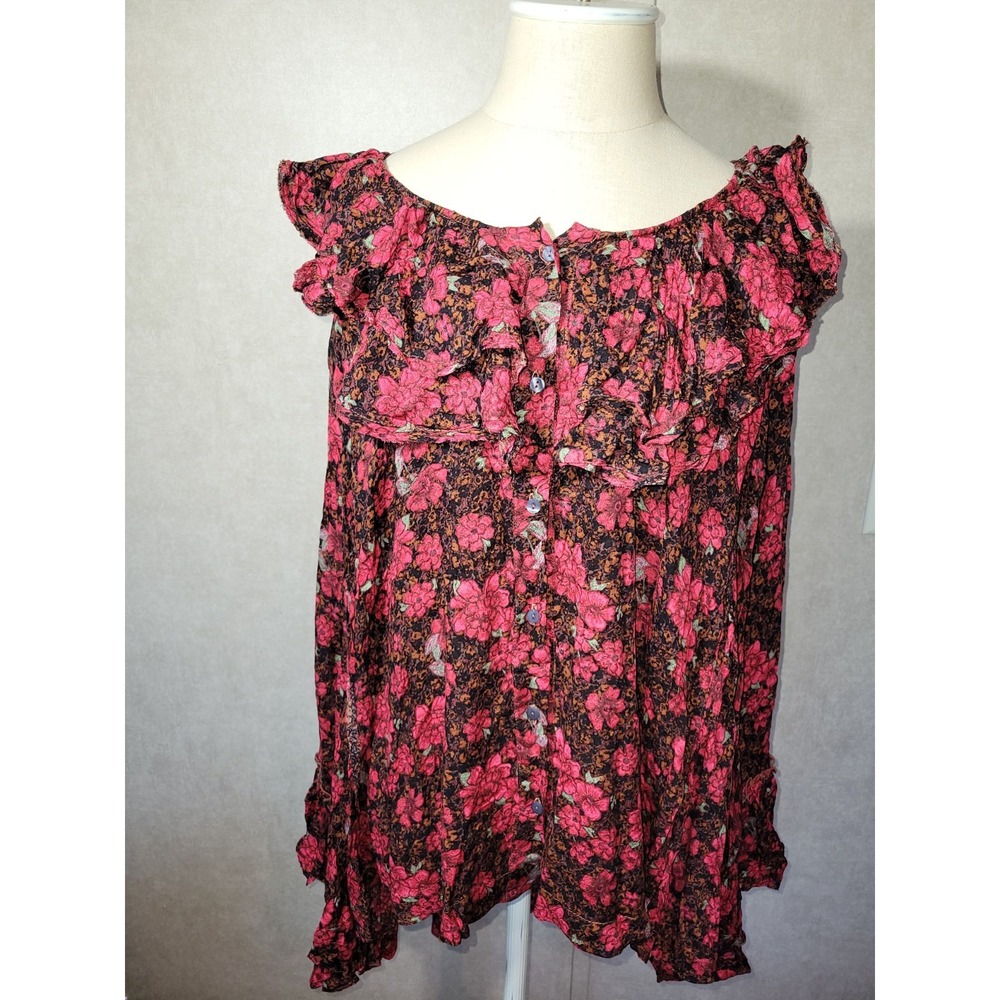NWT Free People Loretta Floral Print Tunic Size Small Brown Motif Rare Coloring - Picture 2 of 16